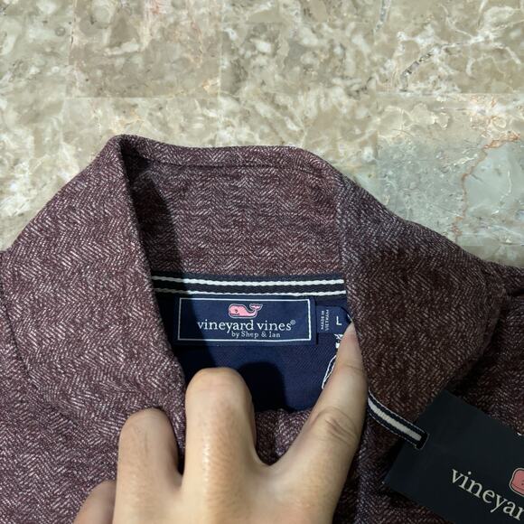 Vineyard Vines Sweatshirt Mens Large Red Herringbone Half Zip Long Sleeve Golf - Picture 3 of 10